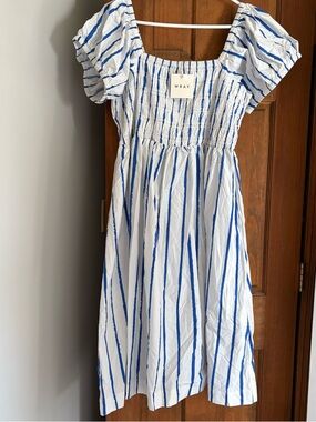 NEW Wray NYC Plus Size 2XL Alice Cotton Smocked White Striped Print Summer Dress